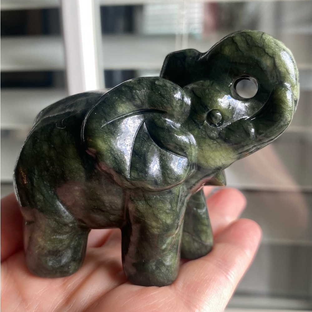 3” Green Jade Elephant Crystal Sculpture